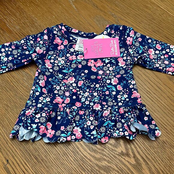 RuffleButts Baby/Toddler Girls Long Sleeve Swimsuit, Moonlit Meadow, 18-24m